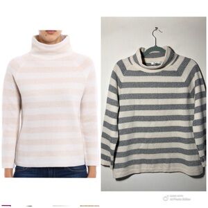 MaxMara Osvaldo Cashmere Striped Gray & Cream Stand Collar Sweater Size S/M